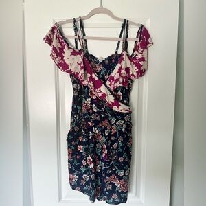 Xhiliration floral drop shoulder romper
